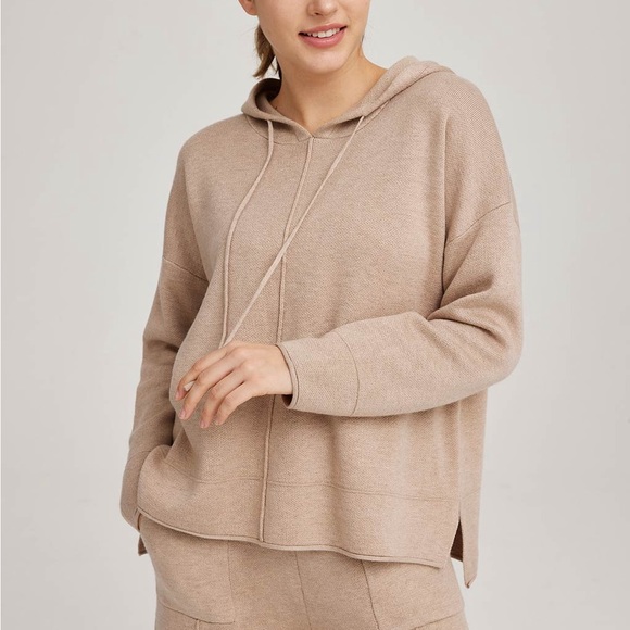 Nap Heverly Ann Set Matching Loungewear Wool Blend Tan Cream Neutrals Wide Leg - Picture 4 of 16